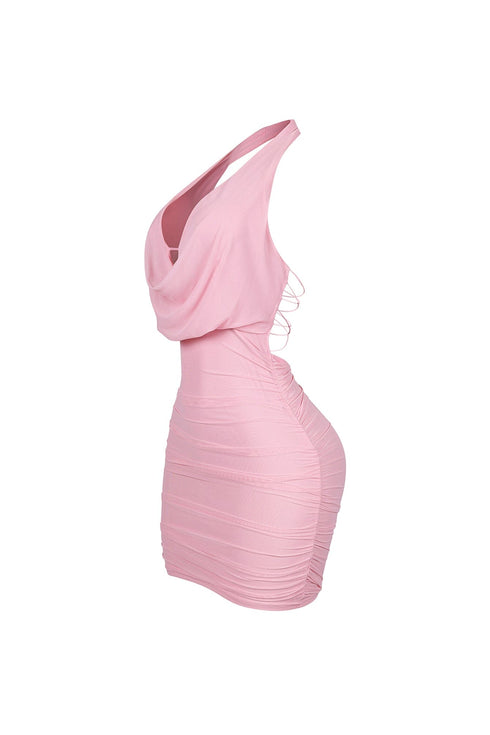Opal Glow Lace Up Halter Mini Dress